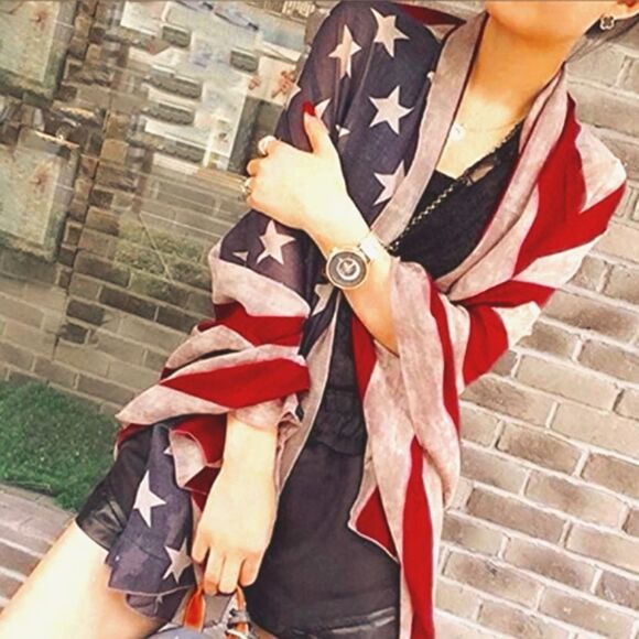 Rue 21 Women's Vintage America Flag Scarf Oblong - Picture 3 of 11